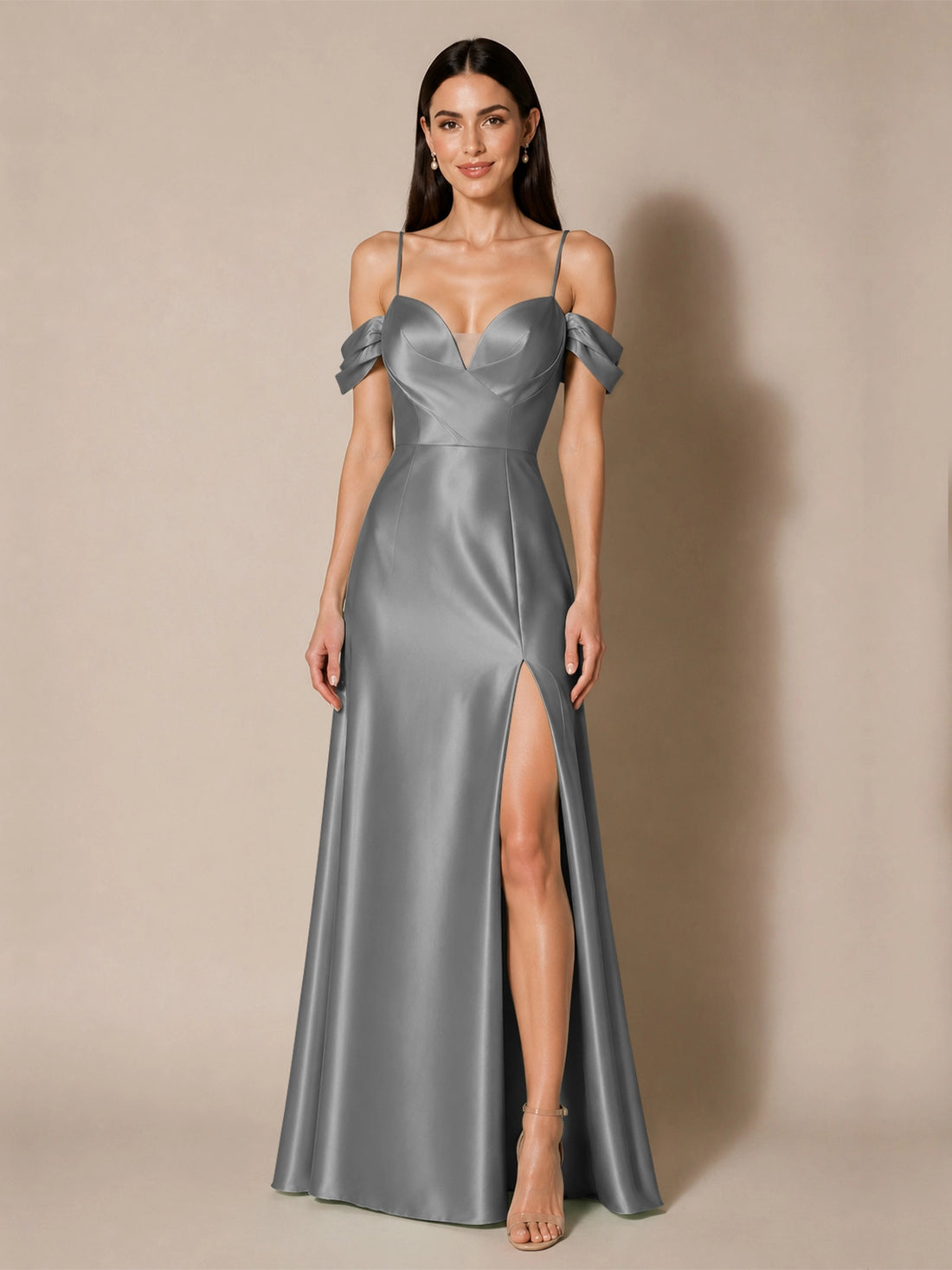 Silk-like Bridesmaid Dress with Cold Neckline 