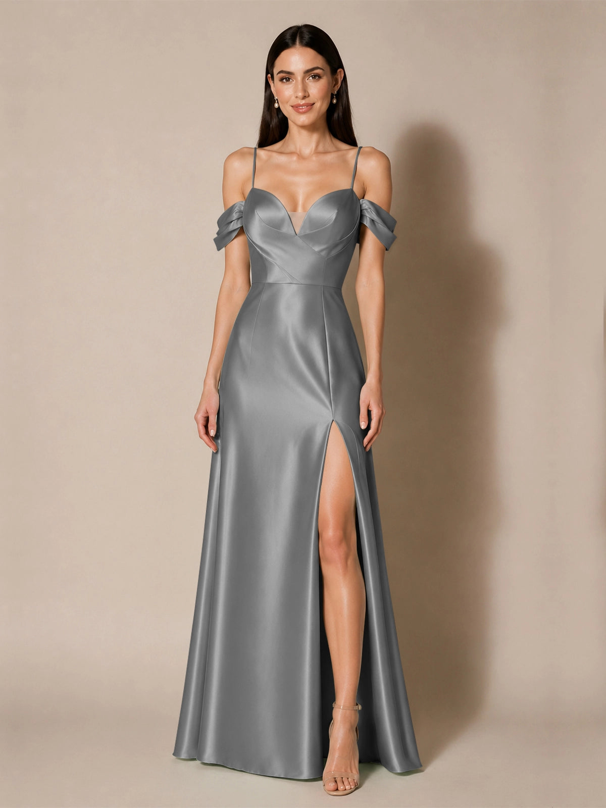 Silk-like Bridesmaid Dress with Cold Neckline 