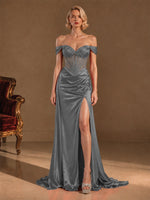 Silk-like Prom Dress with Crystal Detailing 
