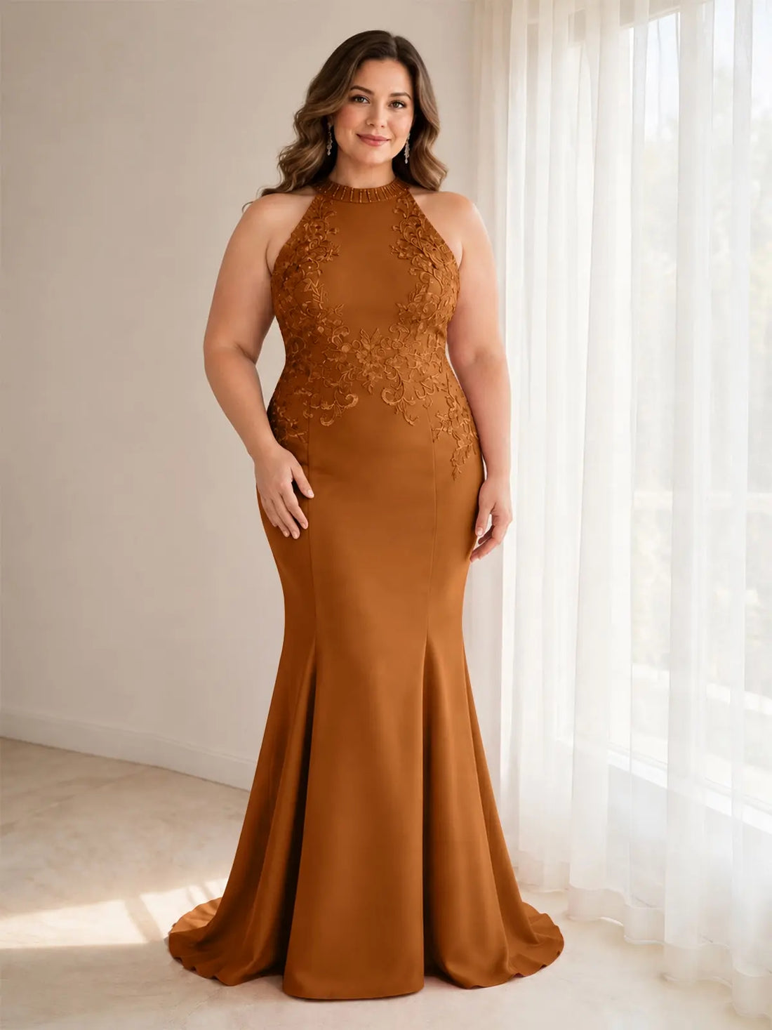 Halter Neckline Trumpet Dress-Plus Size 