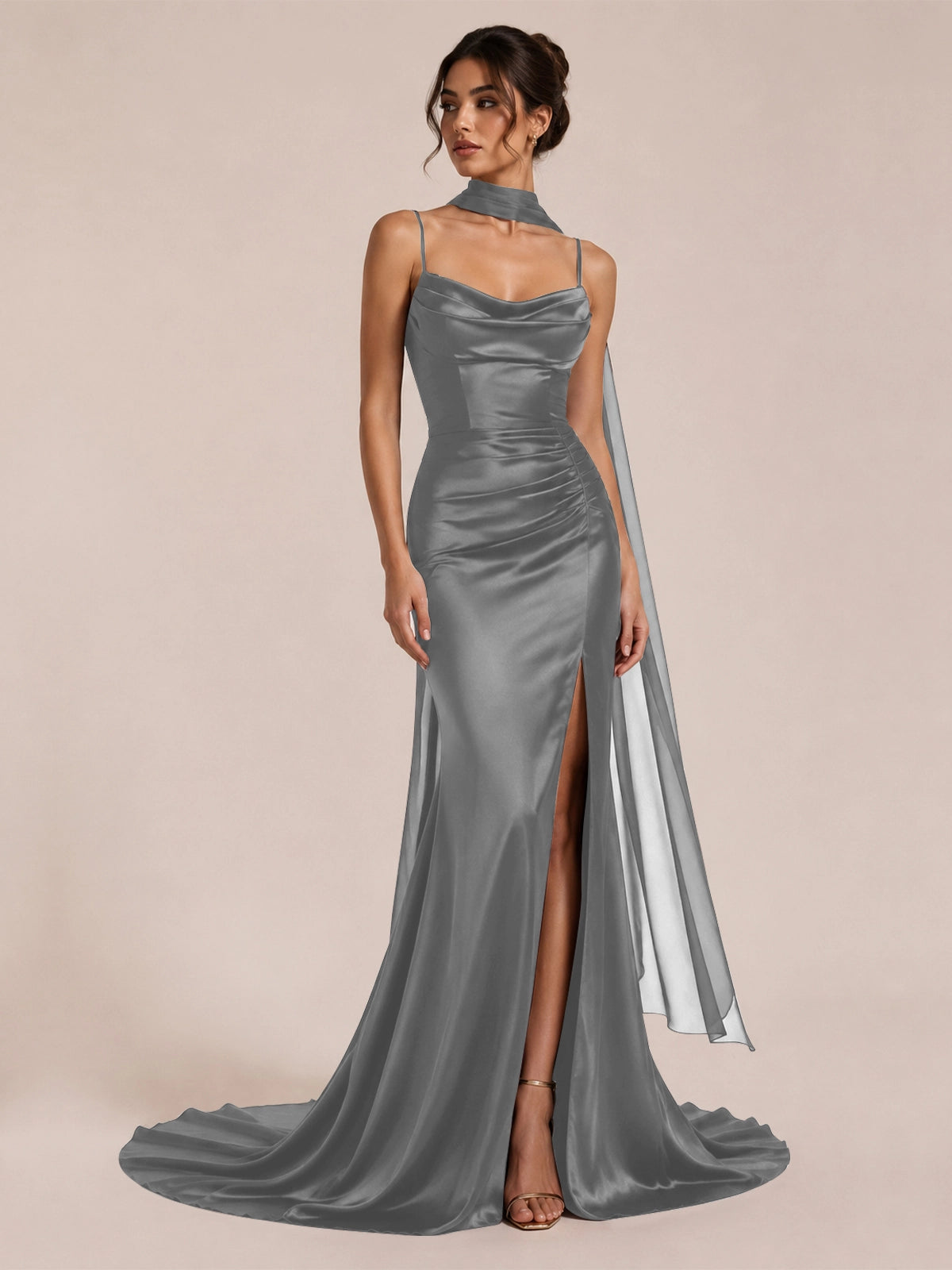 Mermaid Bridesmaid Dress with Neck Scarf 