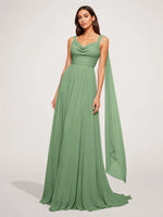 Chiffon Bridesmaid Dress with Draped Scarf 