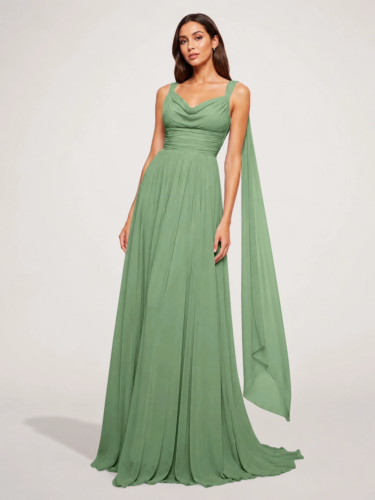 Chiffon Bridesmaid Dress with Draped Scarf 