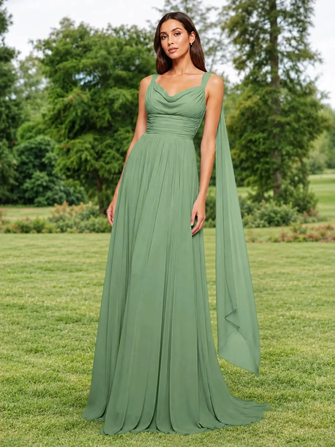 Chiffon Bridesmaid Dress with Draped Scarf 