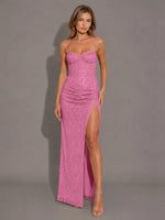 Velvet Sequin Prom Dress with High Slit 