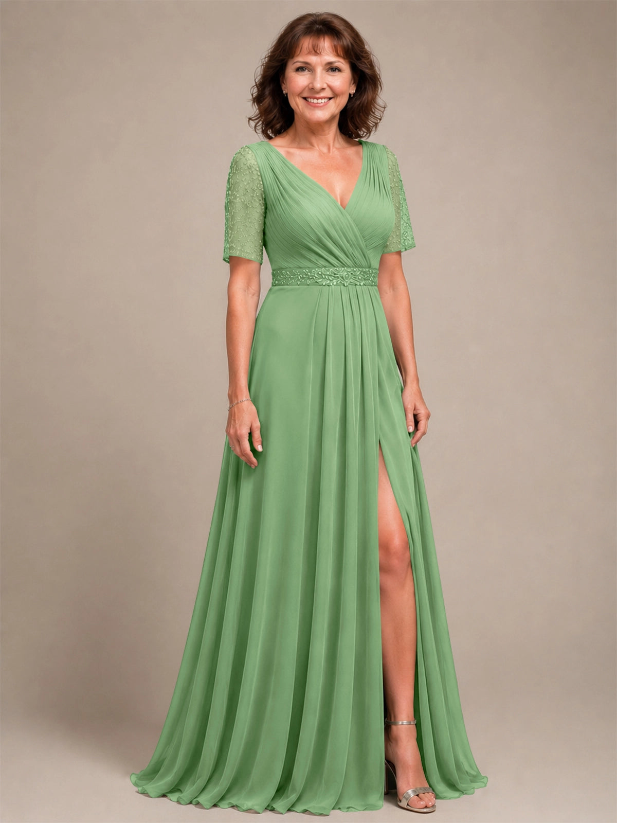 Surplice Neckline Mother of the Bride Dress with Slit 