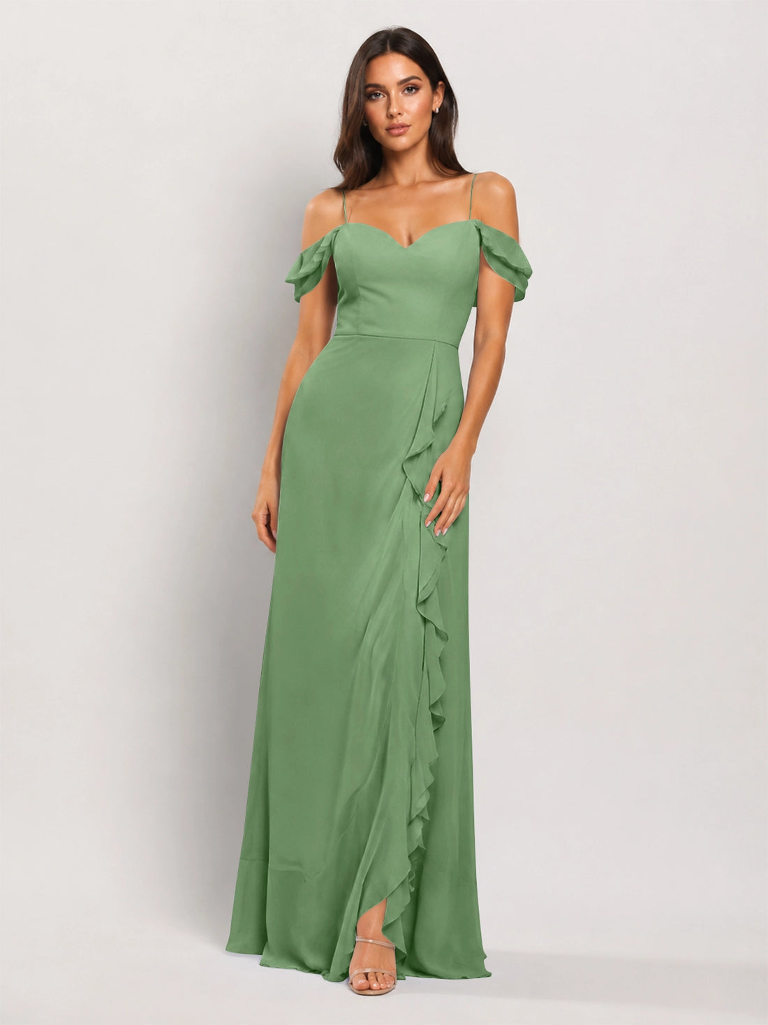 Sweetheart Neckline Bridesmaid Dress with Ruffled Details