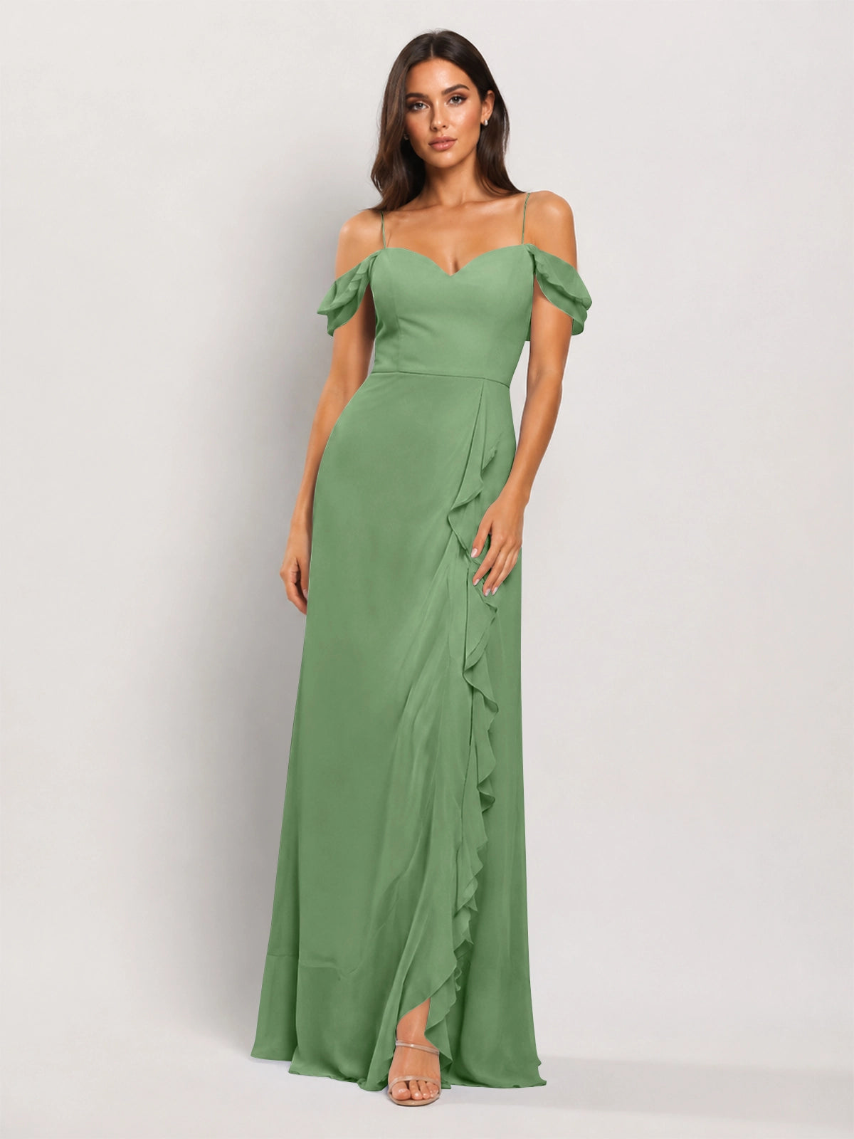 Sweetheart Neckline Bridesmaid Dress with Ruffled Details
