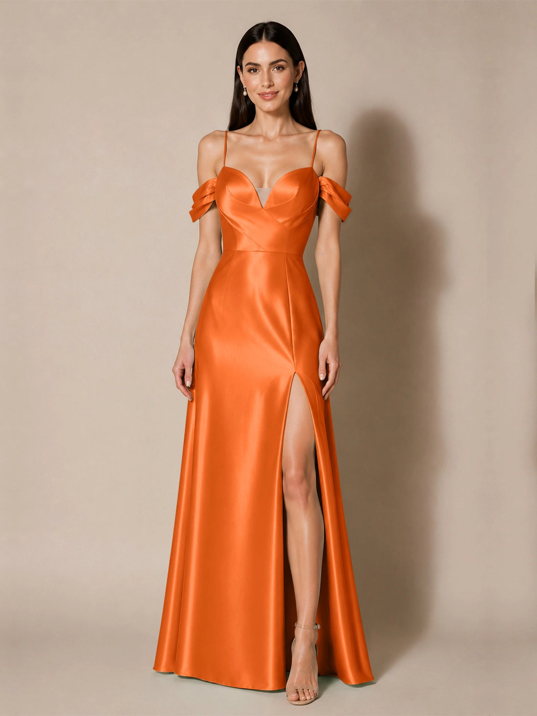 Silk-like Bridesmaid Dress with Cold Neckline 