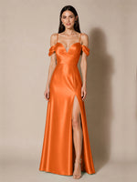 Silk-like Bridesmaid Dress with Cold Neckline 