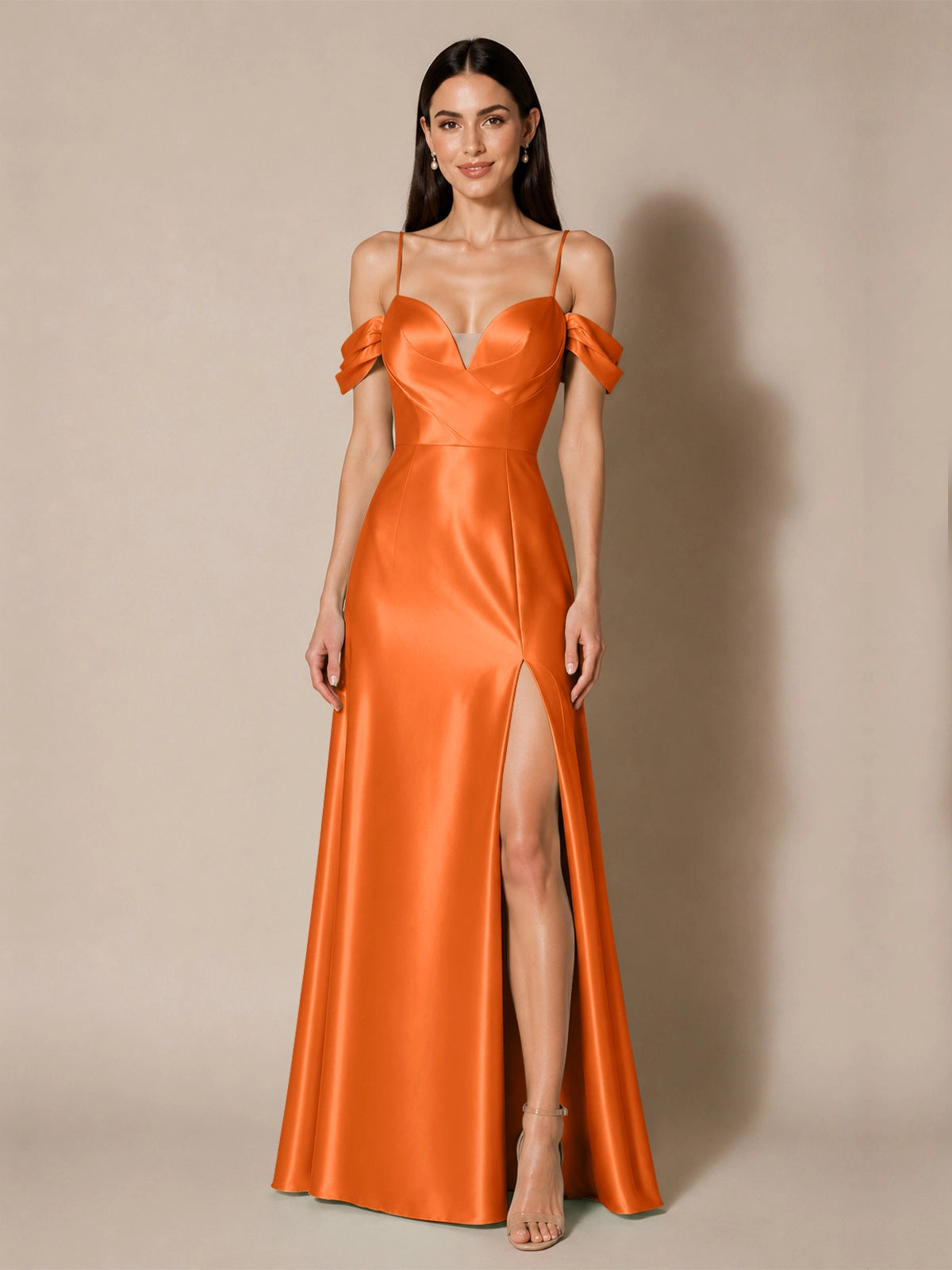 Silk-like Bridesmaid Dress with Cold Neckline 