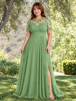 Lace Mother of the Bride Dress with Illusion Neckline-Plus Size 