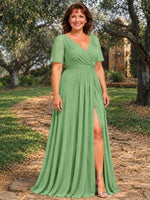 Surplice Neckline Mother of the Bride Dress with Slit-Plus Size 