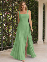 Square Neck Bridesmaid Dress with Pleated Skirt 