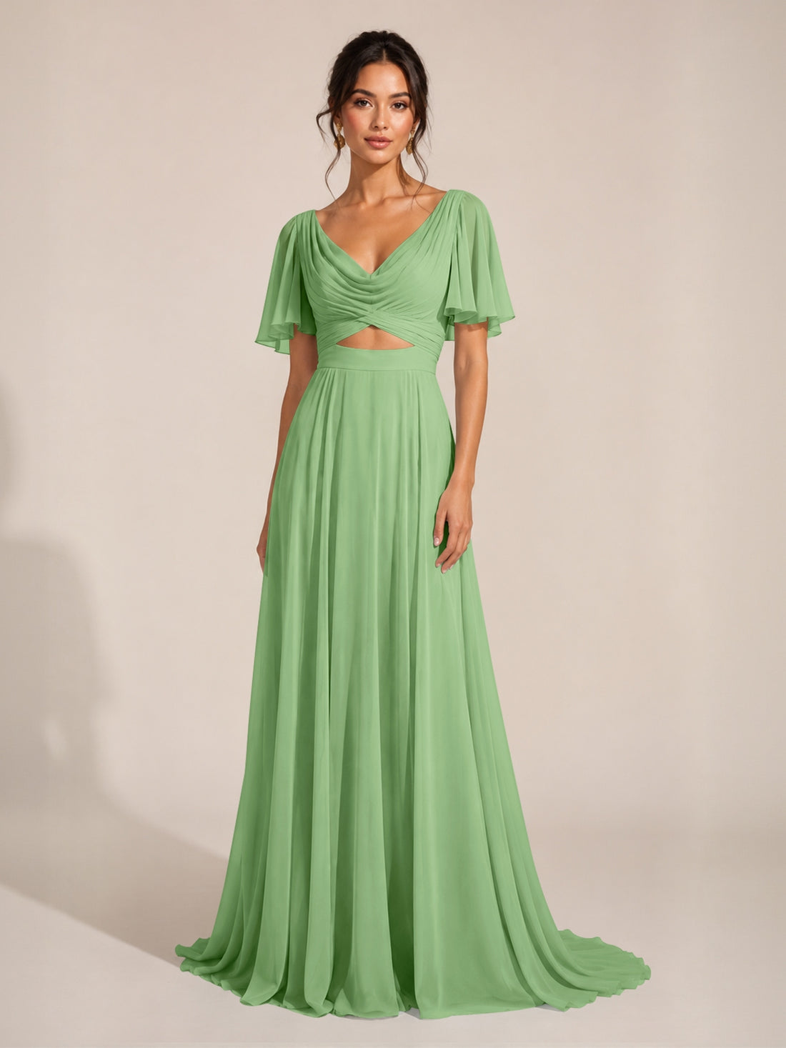 Cowl Neck Bridesmaid Dress with Cut-Out Detail