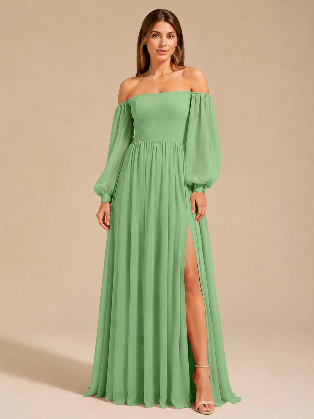 A-line Bridesmaid Dress with Long Bishop Sleeves 