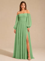 A-line Bridesmaid Dress with Long Bishop Sleeves 
