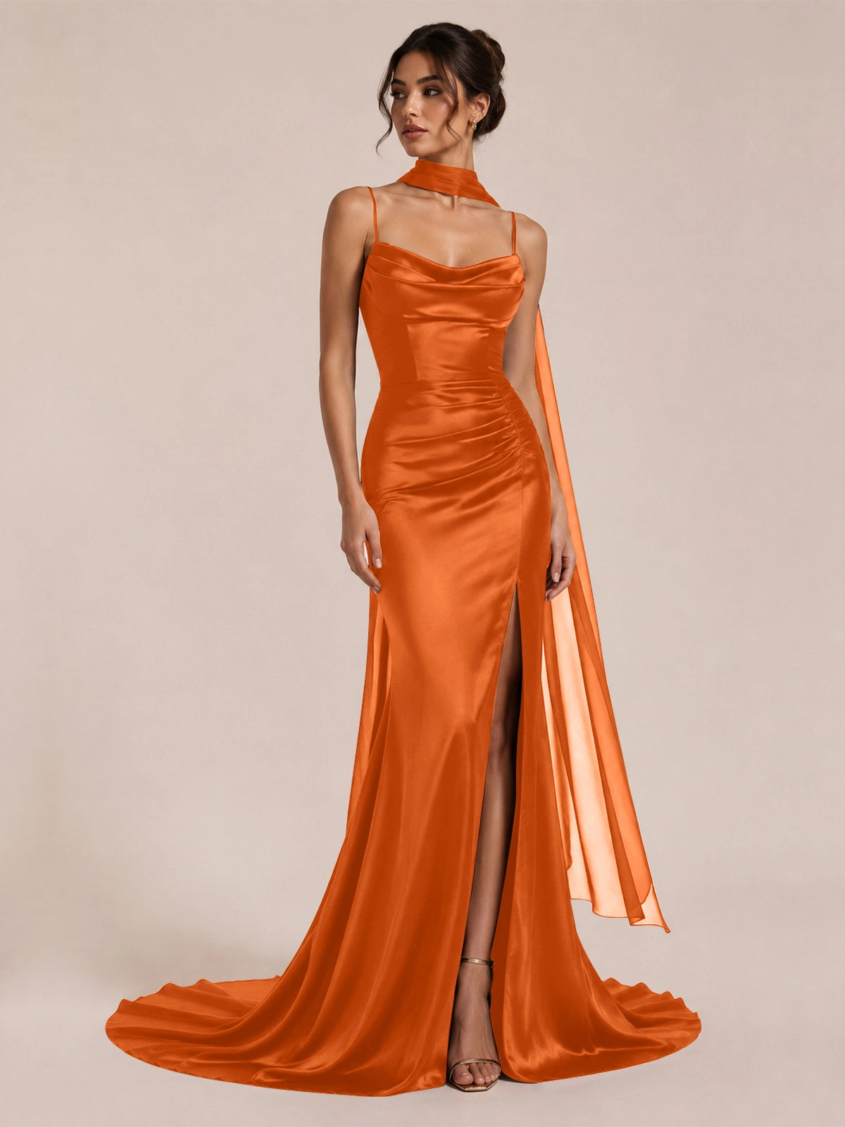 Mermaid Bridesmaid Dress with Neck Scarf 