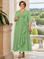 Two-piece Mother of the Bride Dress with Ruffle Design-Plus Size 