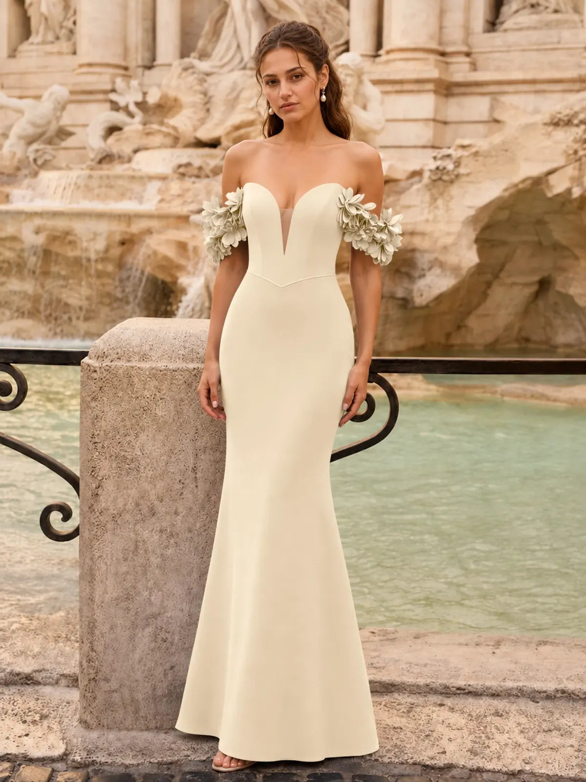 Off-the-Shoulder Prom Dress with 3D Floral Straps 