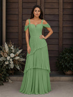 Chiffon Bridesmaid Dress with Cold-Shoulder 