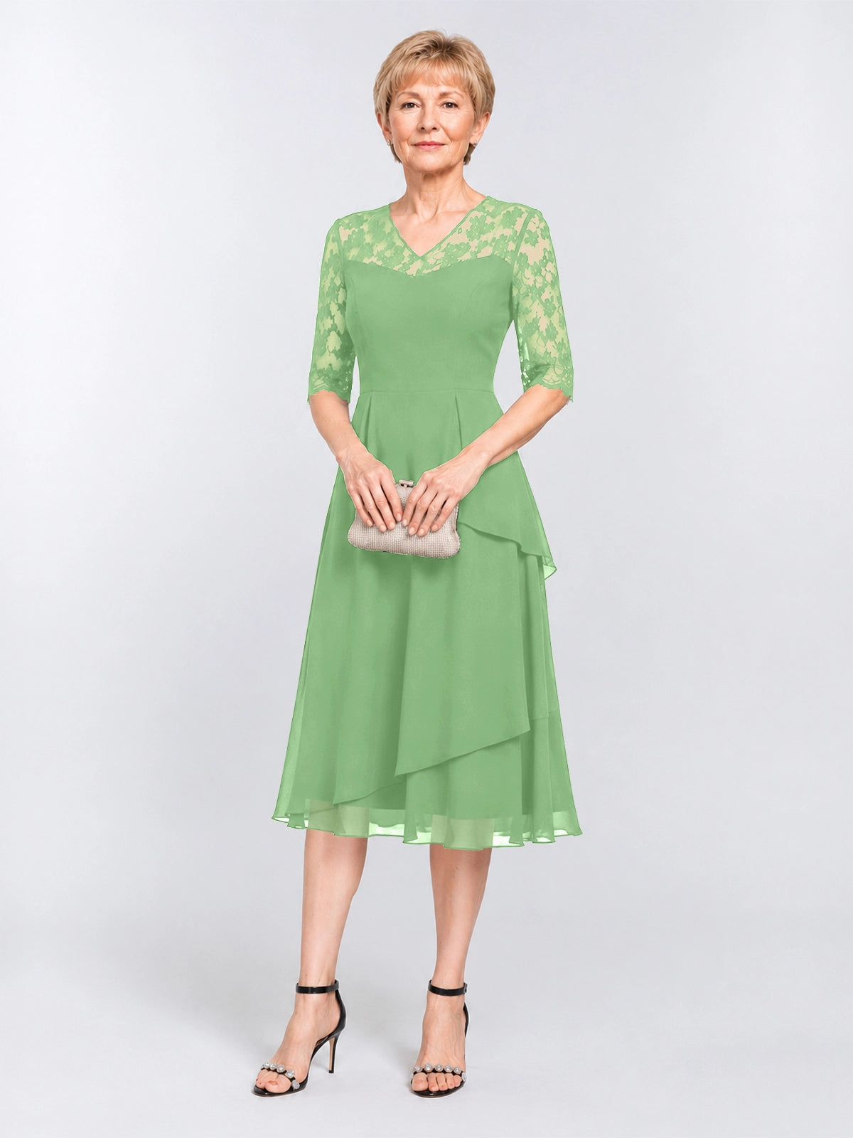 A-line Mother of the Bride Dress with Lace Sleeves 
