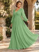 Chiffon Mother of the Bride Dress with Long Sleeves-Plus Size 