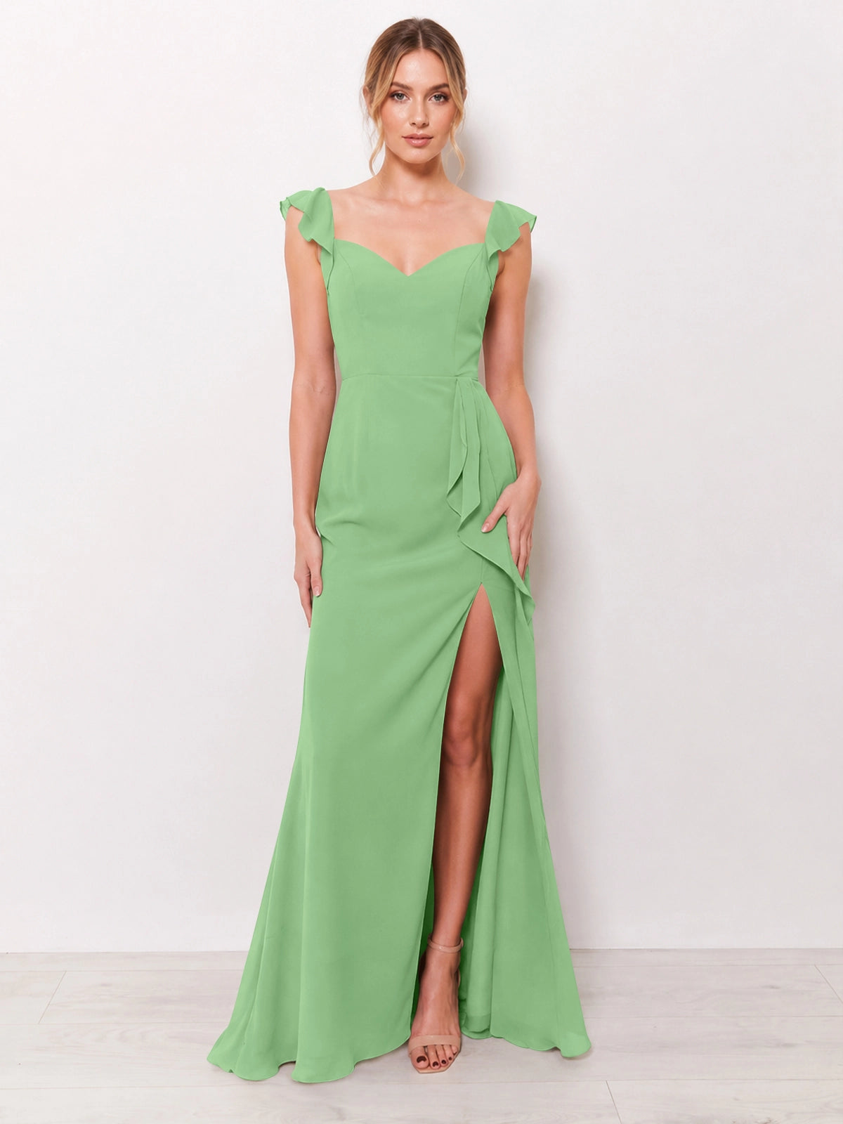 Chiffon Bridesmaid Dress with Ruffle Straps 