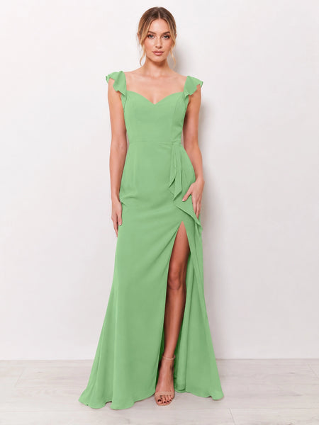 Chiffon Bridesmaid Dress with Ruffle Straps 