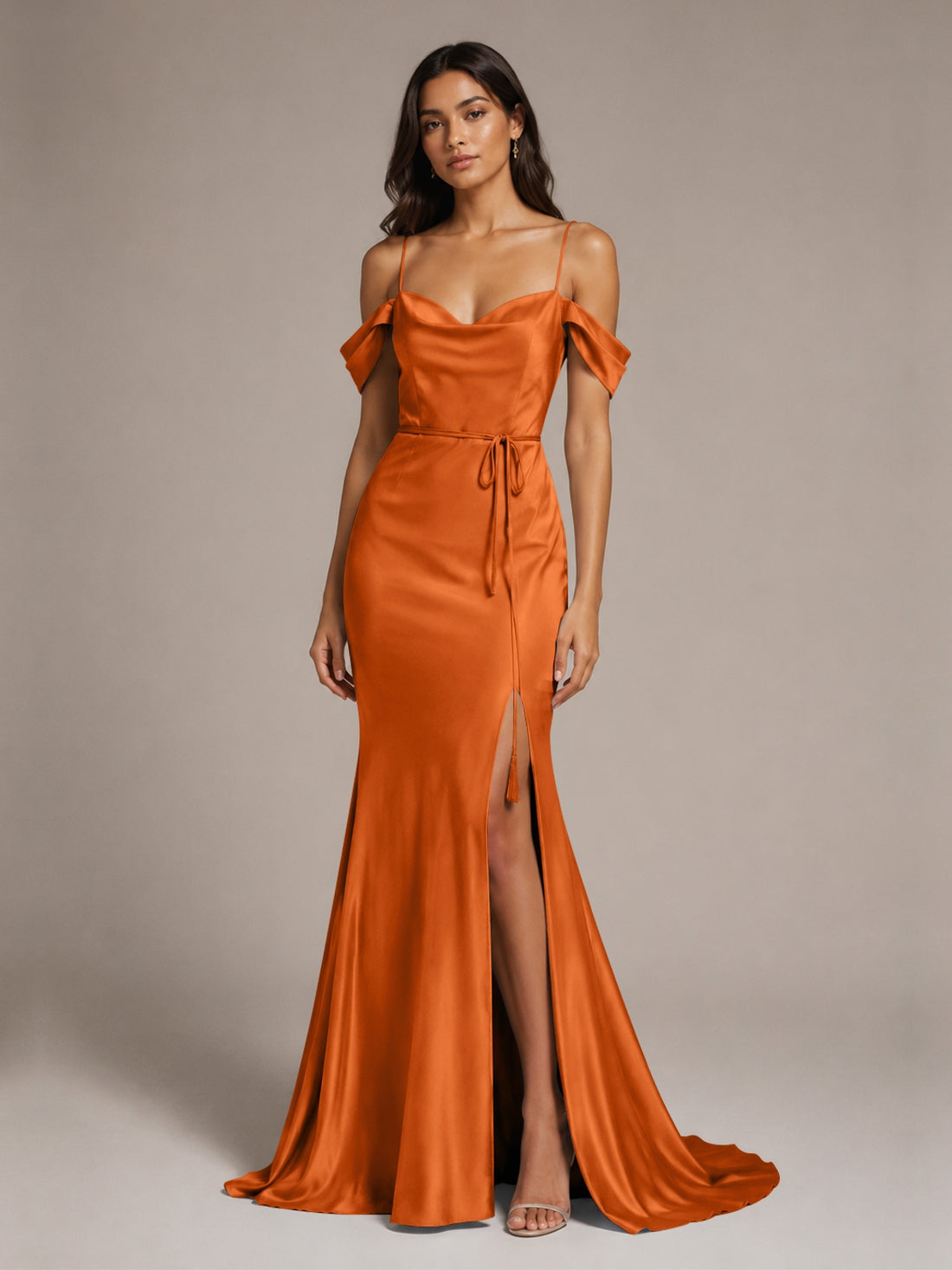 Mermaid Bridesmaid Dress with Tie Waist Sash