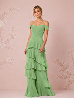 Chiffon Bridesmaid Dress with Tiered Ruffles 