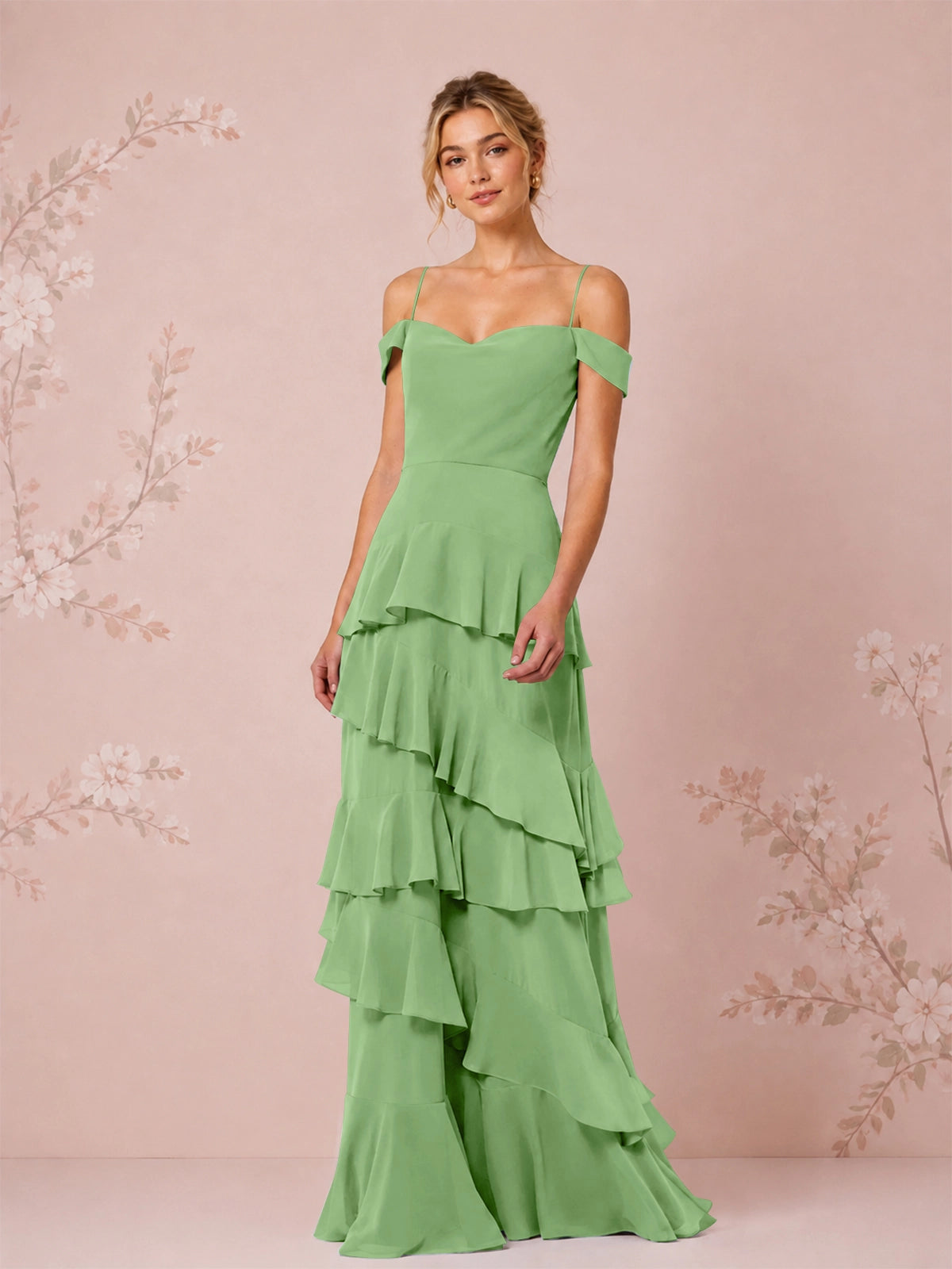 Chiffon Bridesmaid Dress with Tiered Ruffles 
