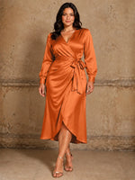 Silk-like Mother of the Bride Dress with Self-Tie Sash-Plus Size 