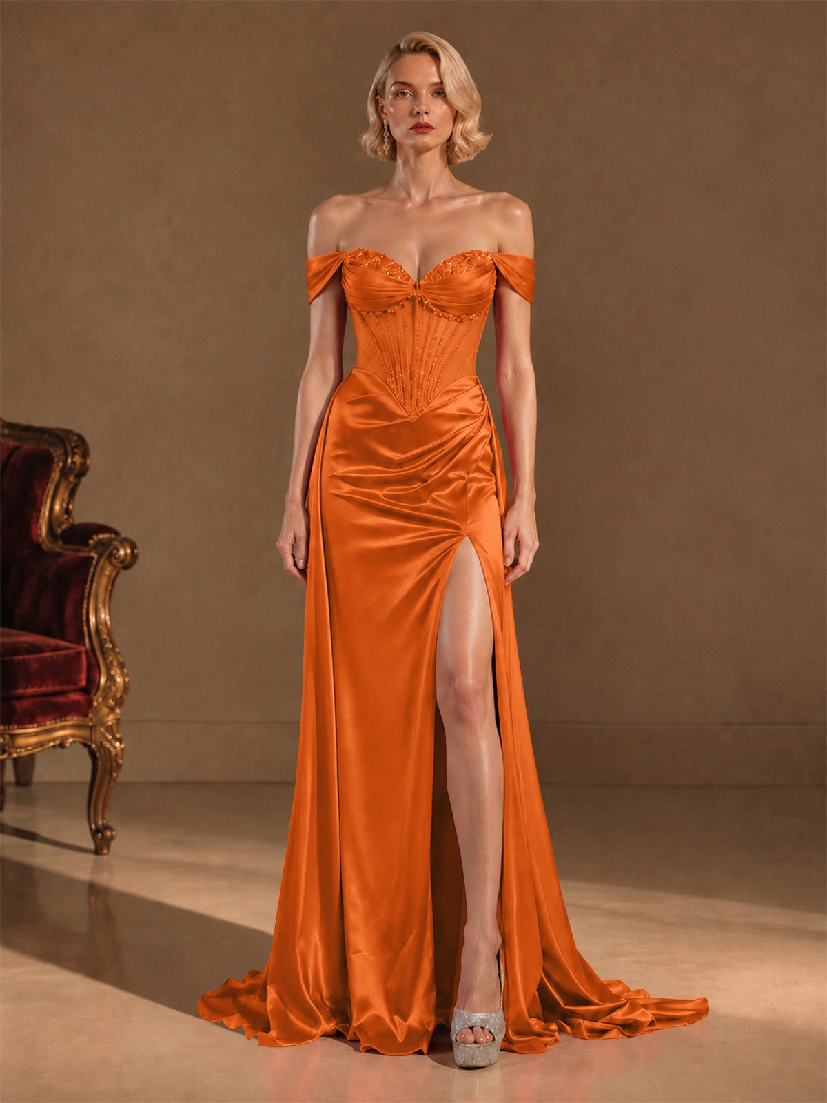 Silk-like Prom Dress with Crystal Detailing 