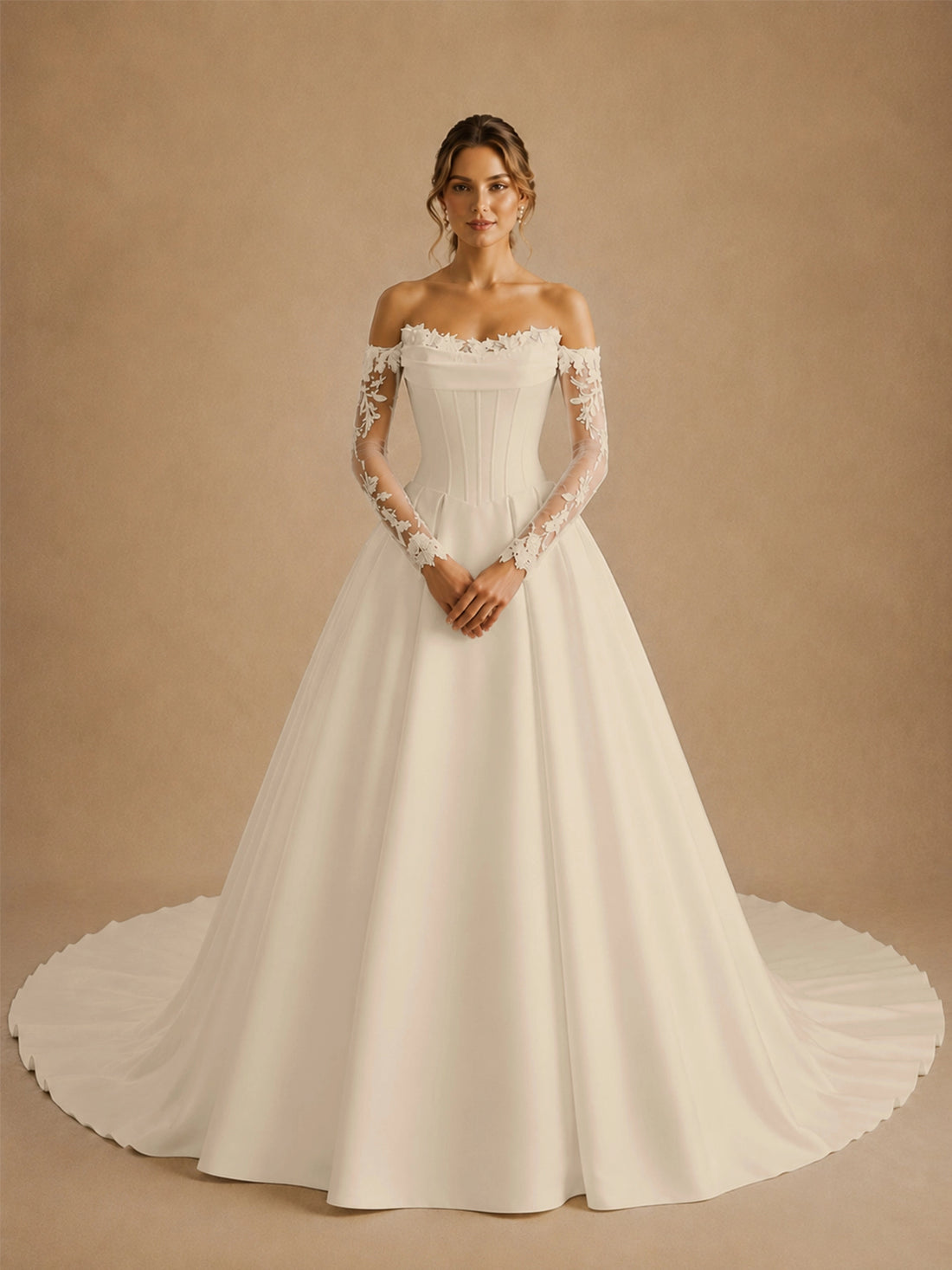A-line Wedding Dress with Off-the-Shoulder Sleeves 