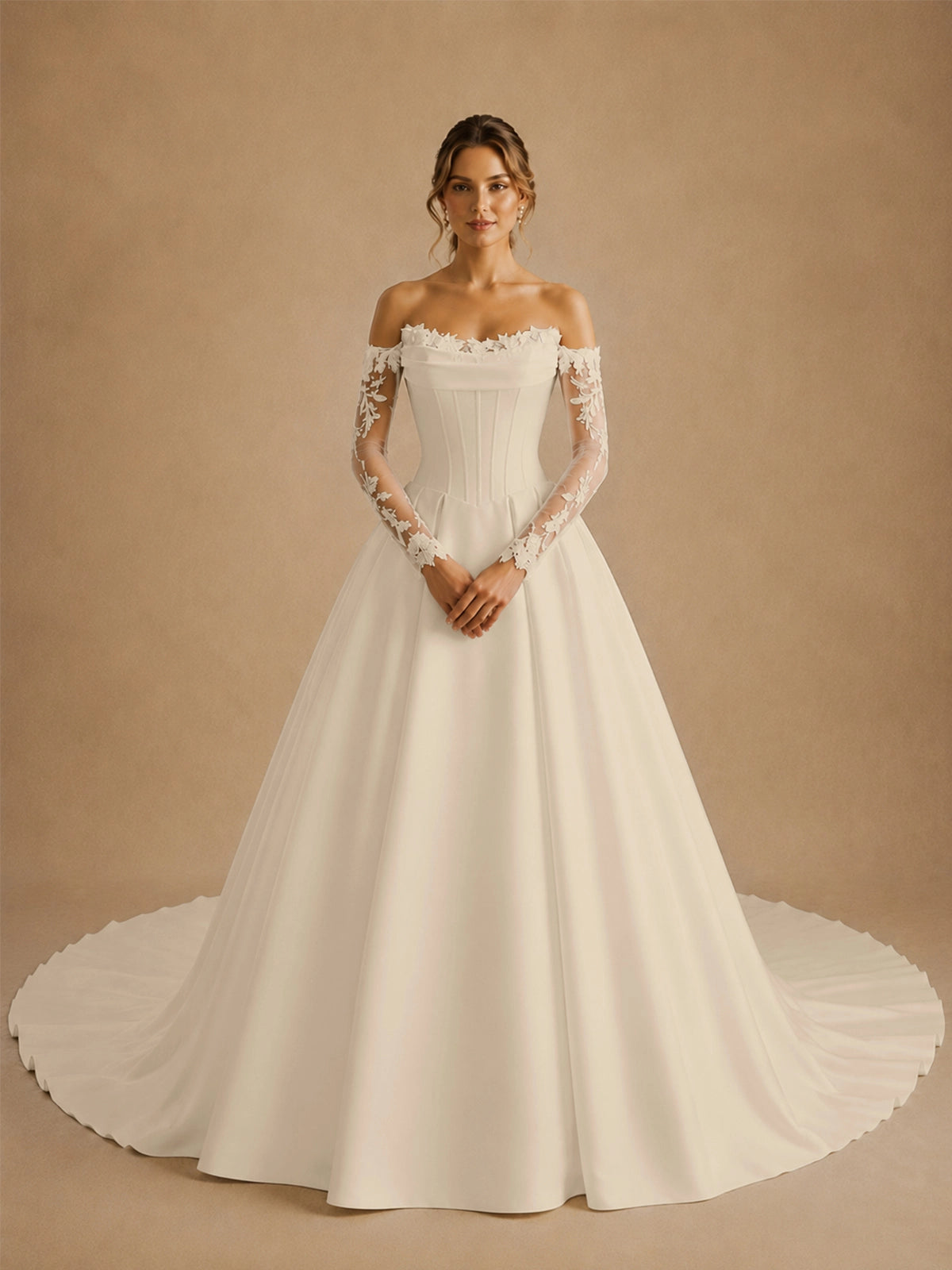 A-line Wedding Dress with Off-the-Shoulder Sleeves 