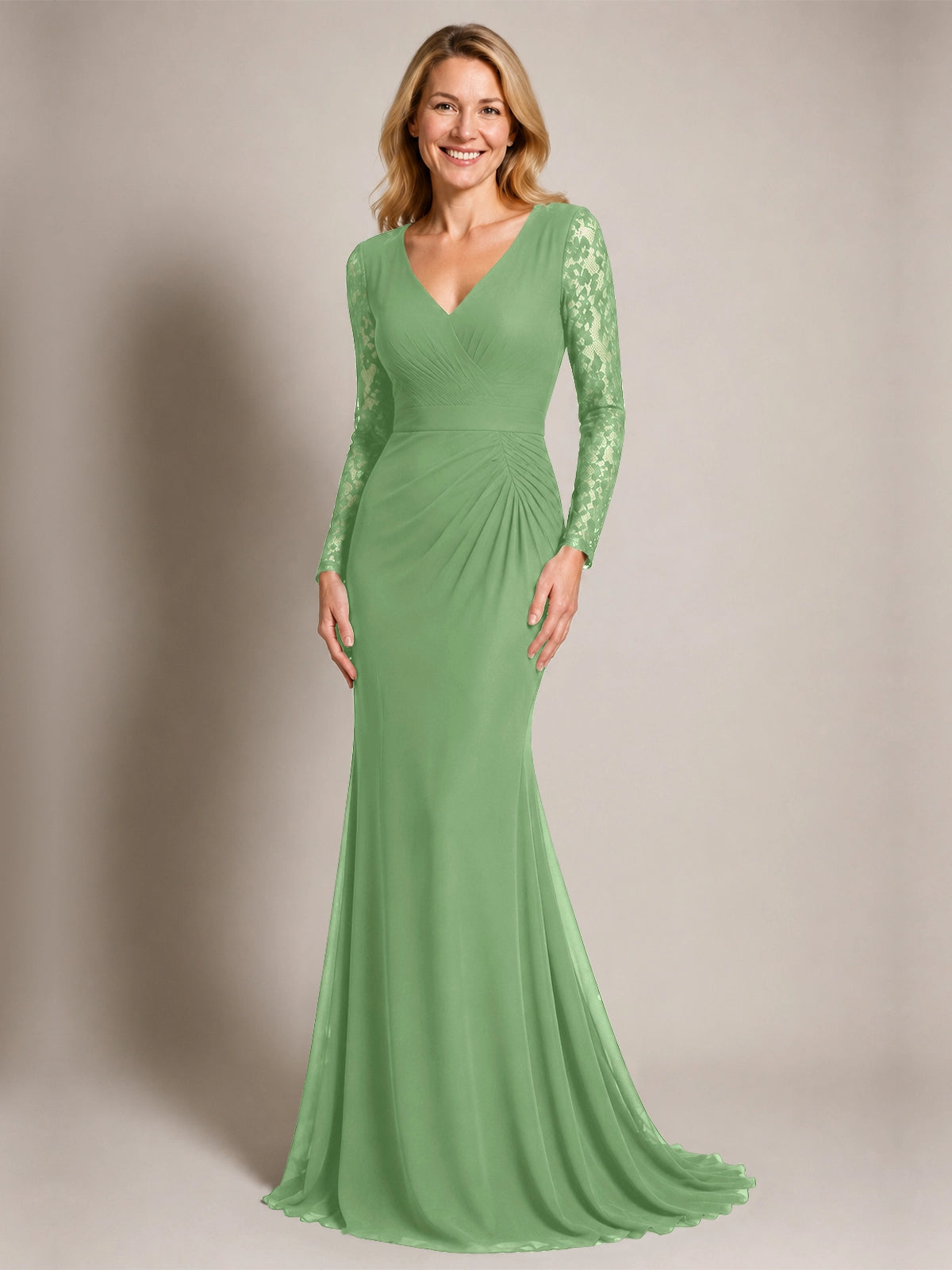 Mermaid Mother of the Bride Dress with Long Lace Sleeves 