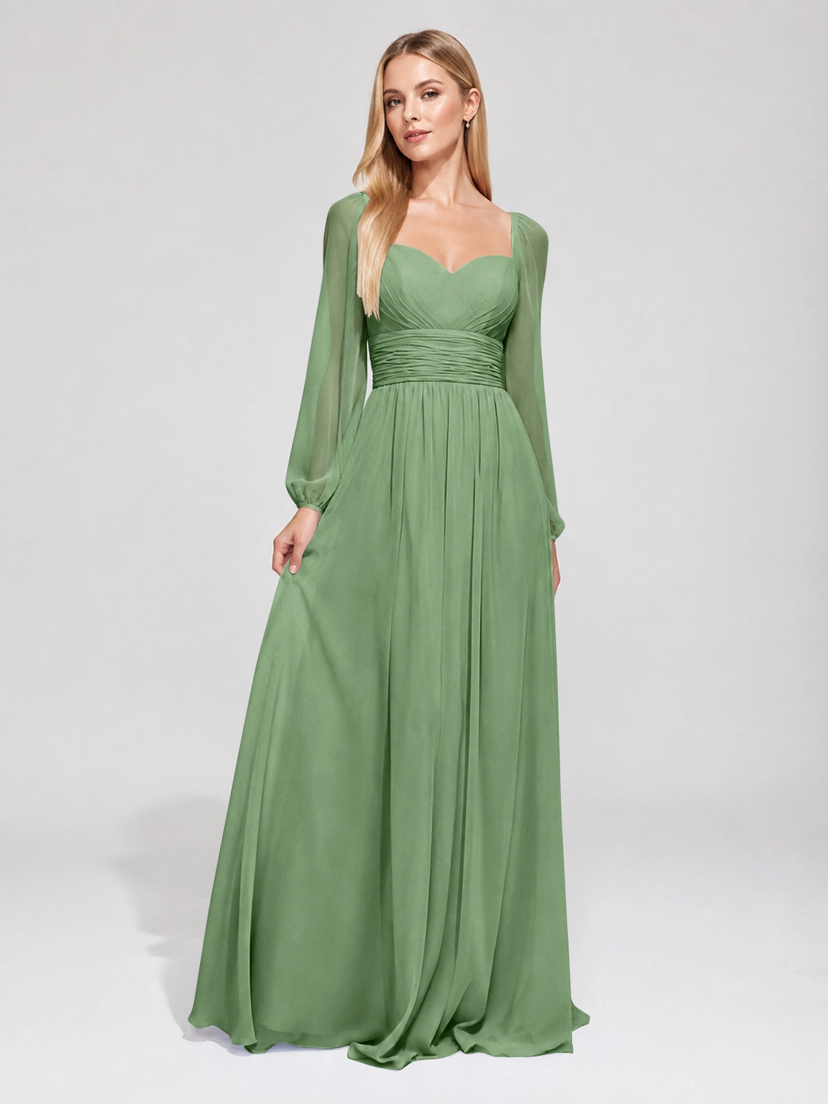 Elegant A-line Bridesmaid Dress with Long Sleeves