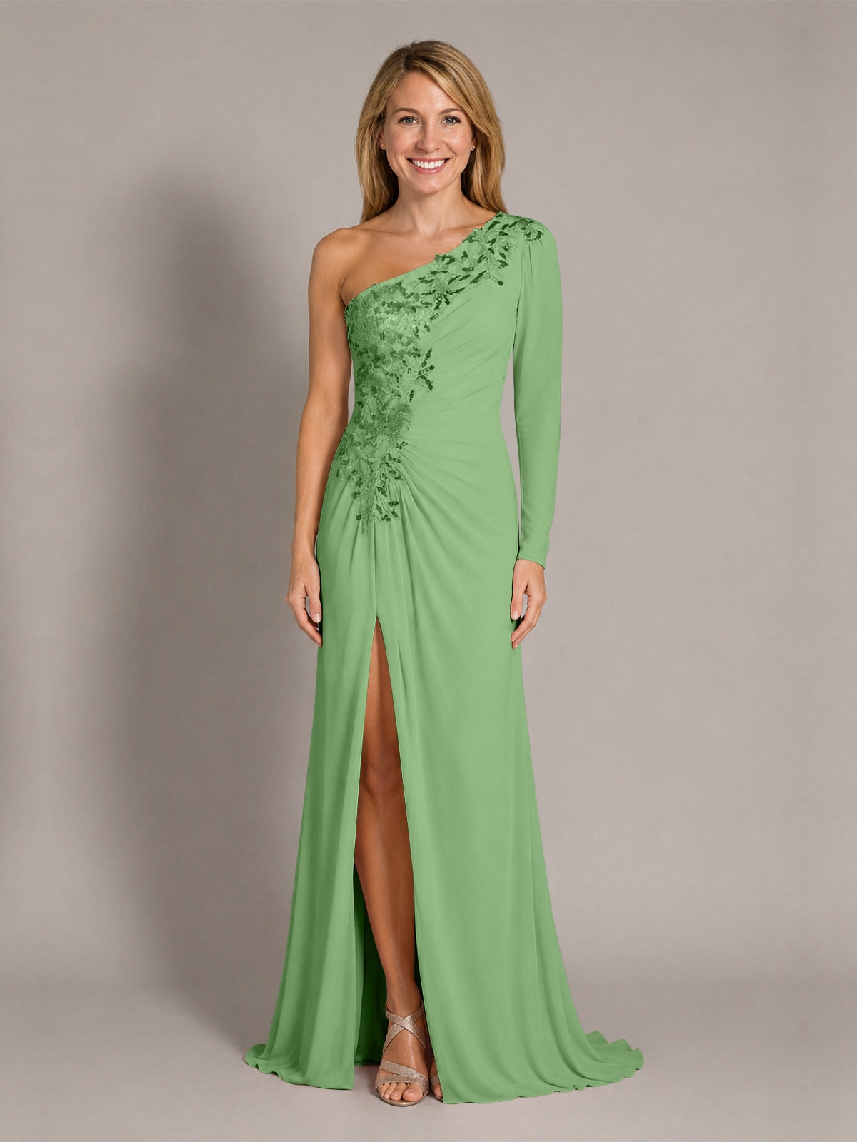 One-Shoulder Mother of the Bride Dress with Appliques