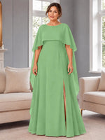 Chiffon Mother of the Bride Dress with Cape Overlay-Plus Size 