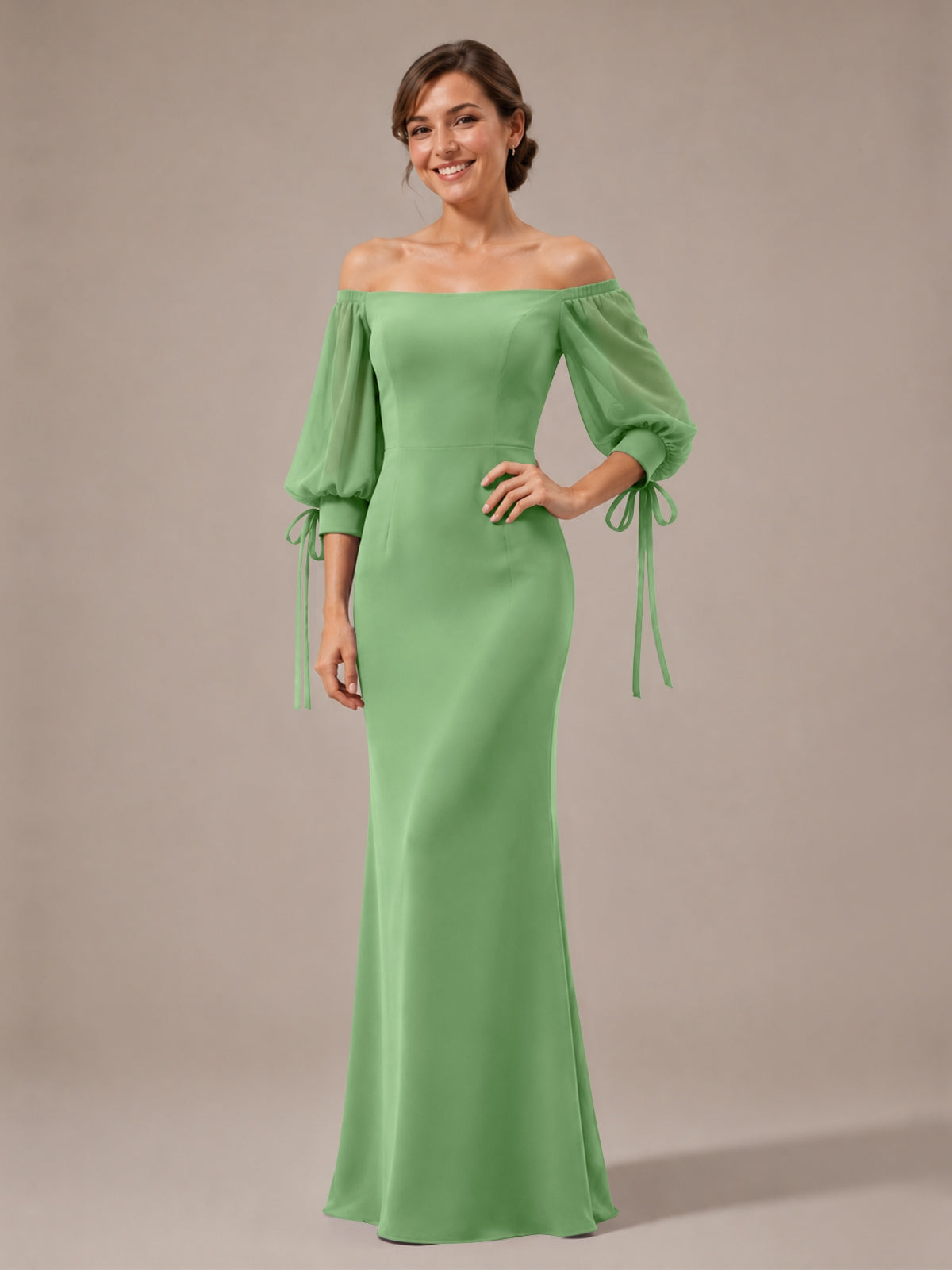 Mermaid Bridesmaid Dress with Puff Sleeves