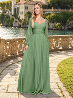 Elegant A-line Bridesmaid Dress with Long Sleeves