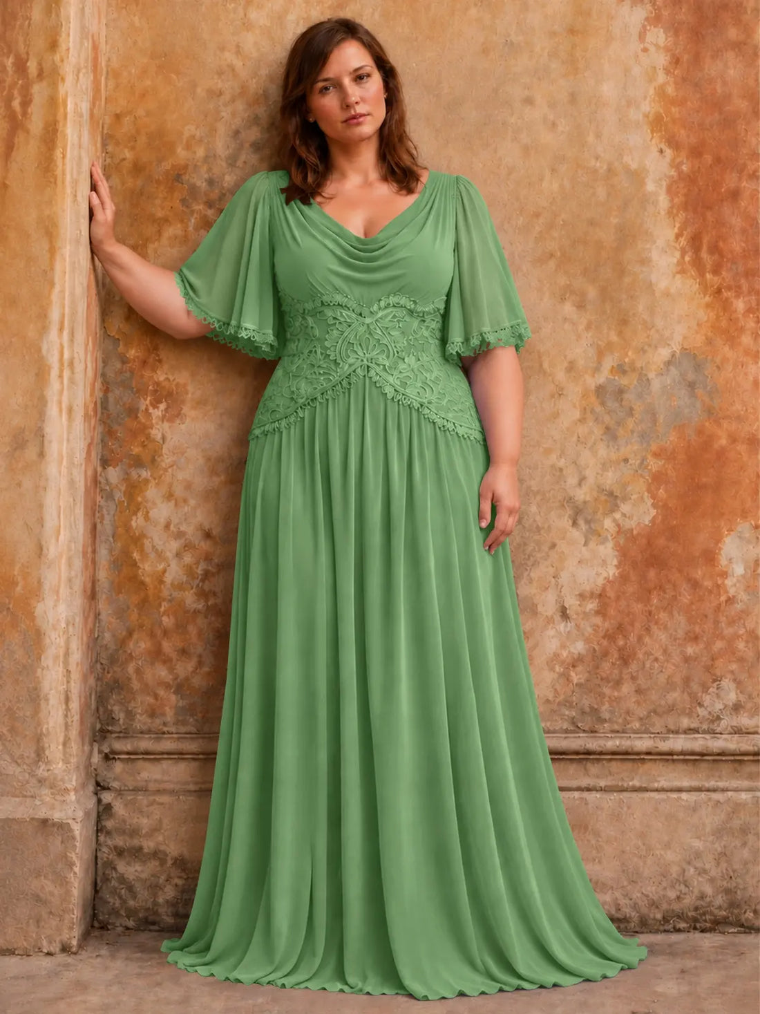 Cowl Neck Mother of the Bride Dress with Applique-Plus Size 