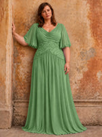 Cowl Neck Mother of the Bride Dress with Applique-Plus Size 