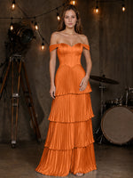 Silk-Like Prom Dress with Tiered Pleated Skirt 