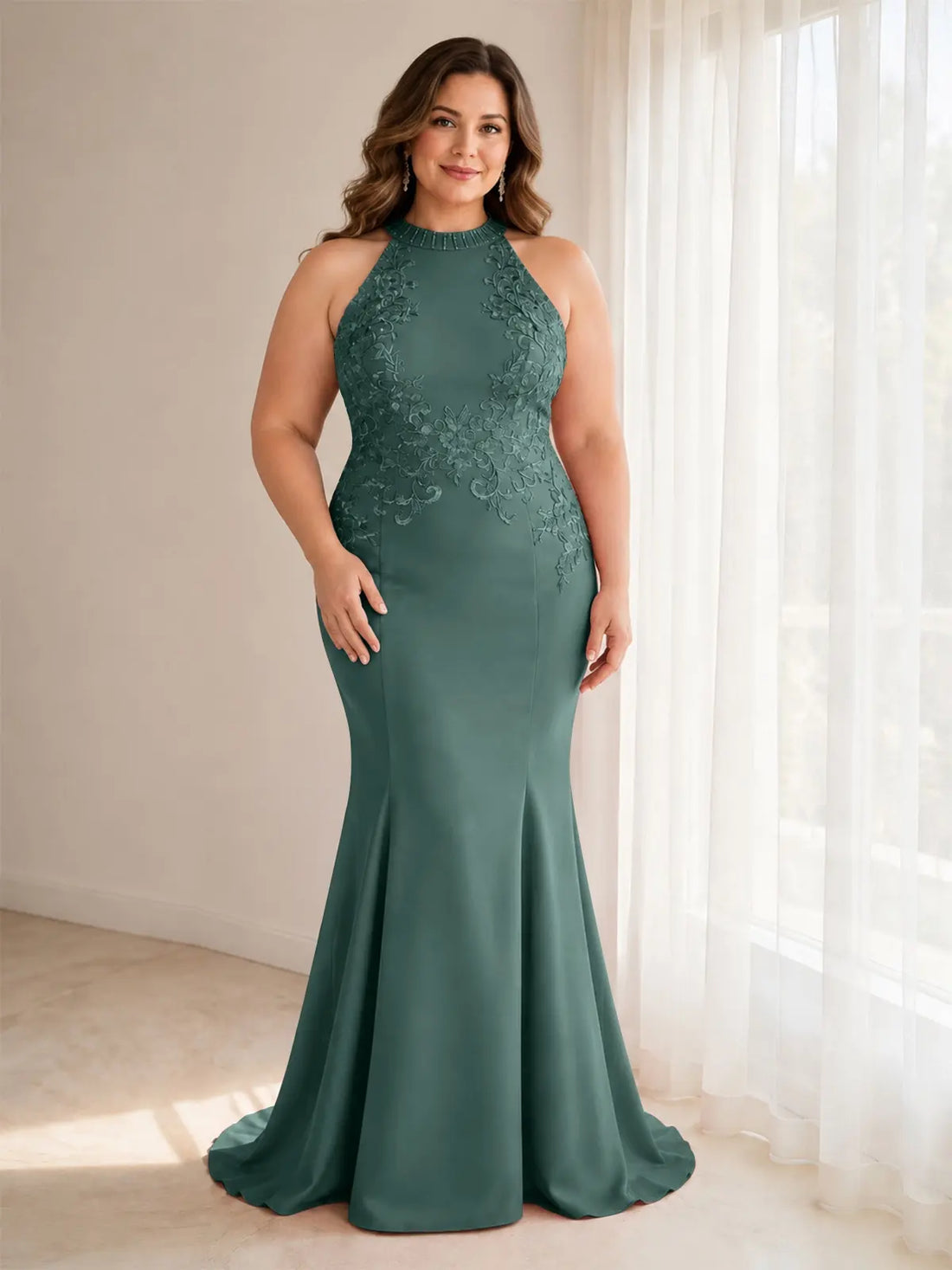 Halter Neckline Trumpet Dress-Plus Size 