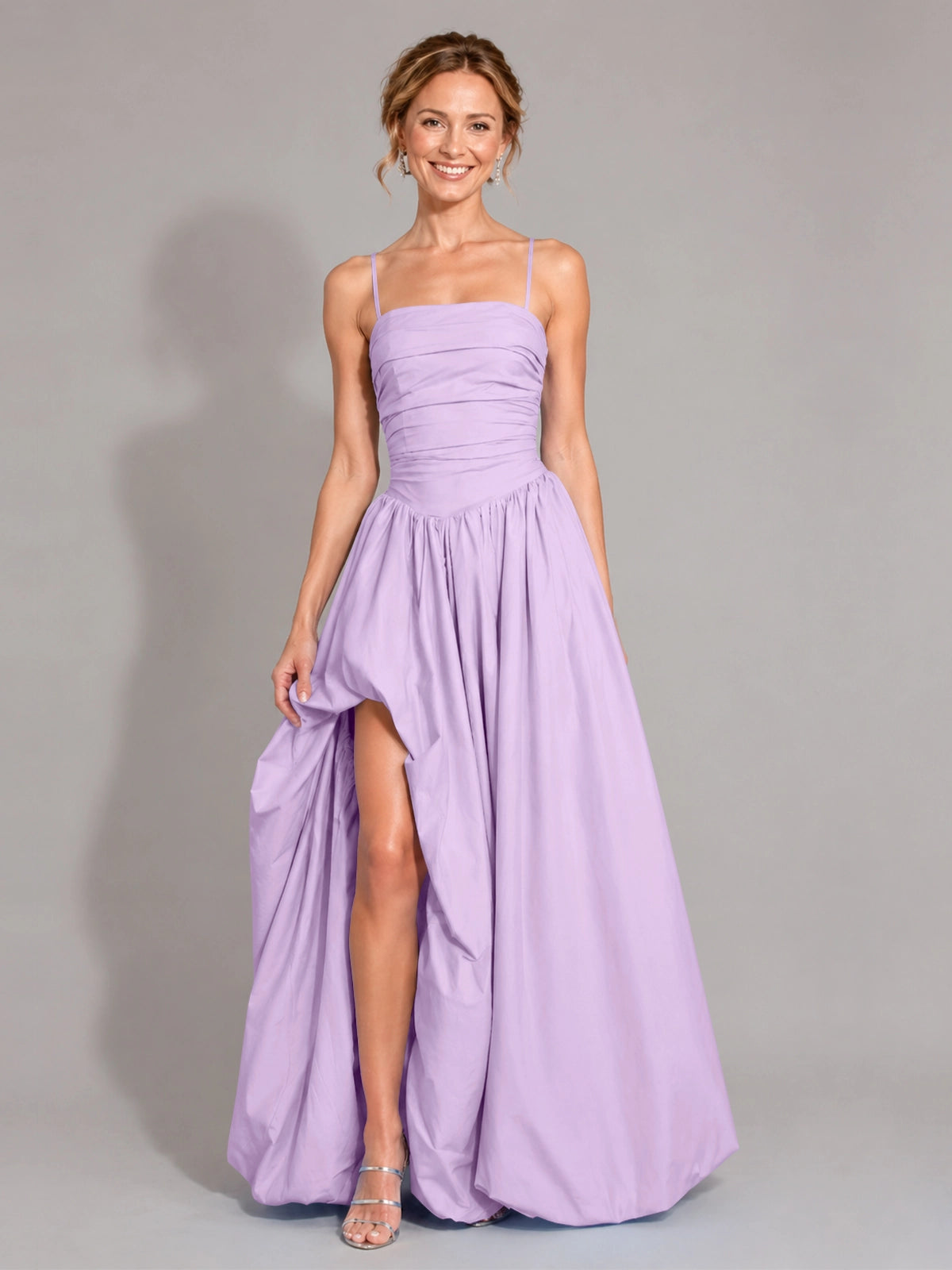 Iridescent Taffeta Prom Dress with High Slit 
