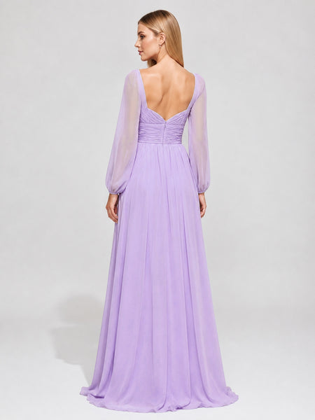 Elegant A-line Bridesmaid Dress with Long Sleeves