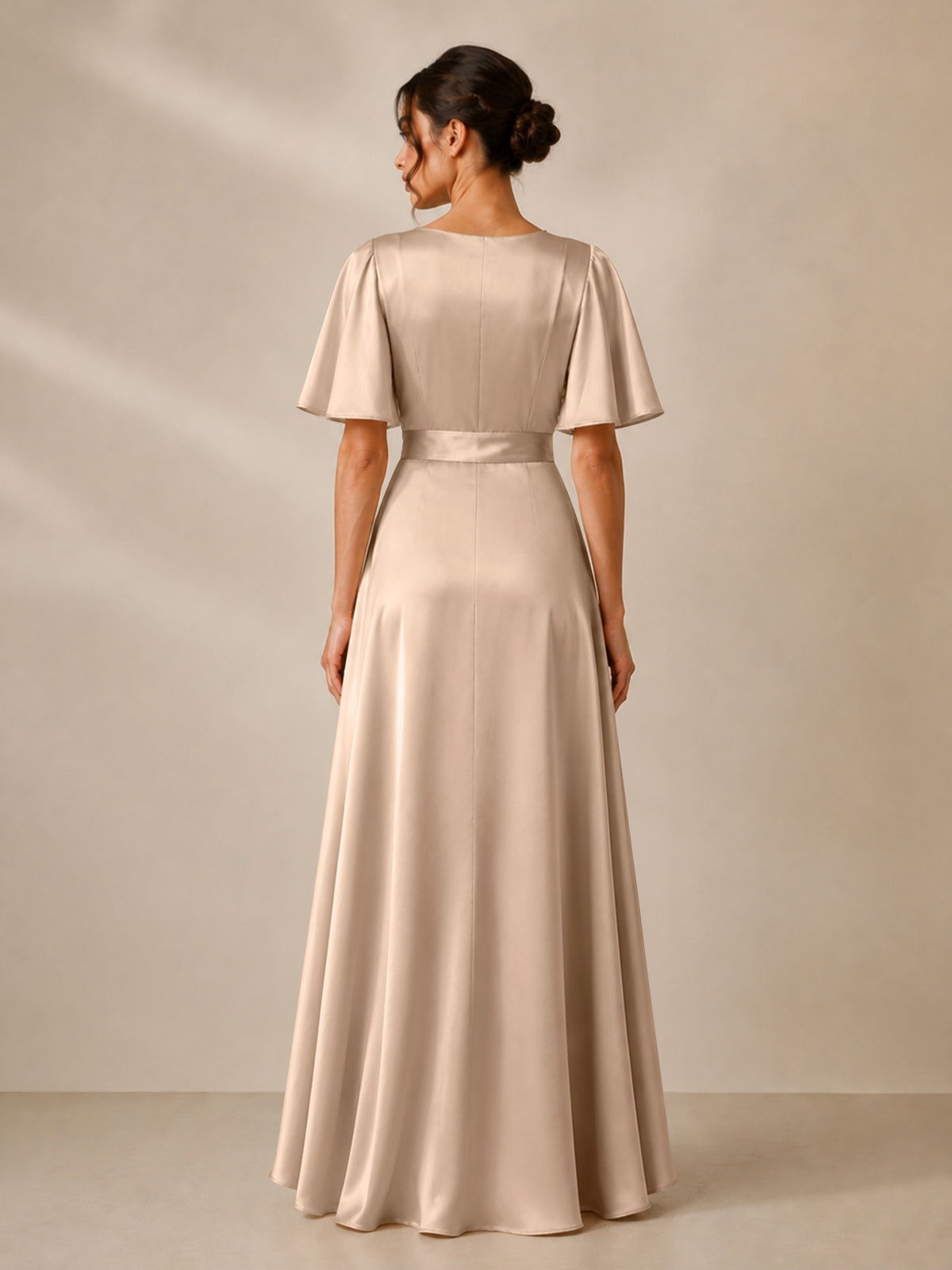 V-neck Bridesmaid Dress with Flutter Sleeves