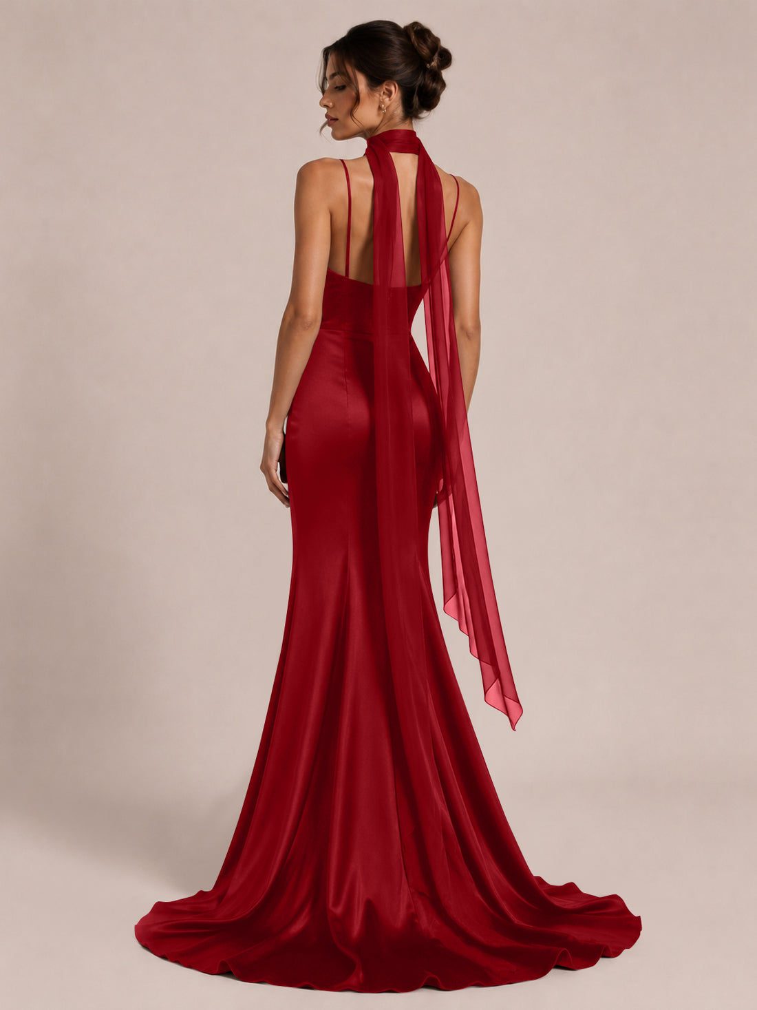 Mermaid Bridesmaid Dress with Neck Scarf